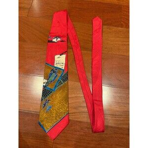 Ermenegildo Zegna Silk Tie Parrot Art Red Writing Men’s Neckwear | 3.75”W x 56"L